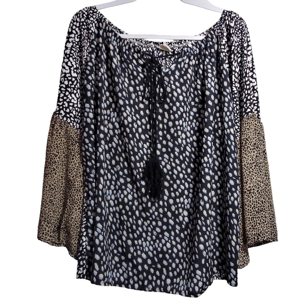 Grace & Emma Bohemian Animal Print Top Wide Flutter Sleeve Lightweight Size 3XL